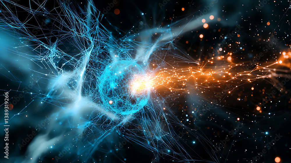 Poster dynamic cosmic energy burst abstract universe digital art sci-fi environment close-up view quantum c