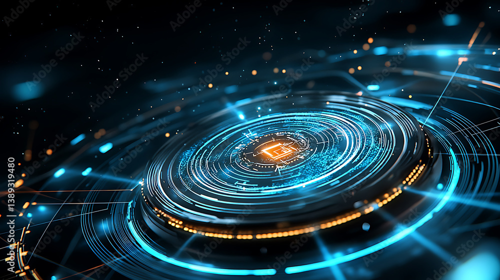 Poster dynamic digital circuits motion graphics virtual space animation futuristic aerial view technology c