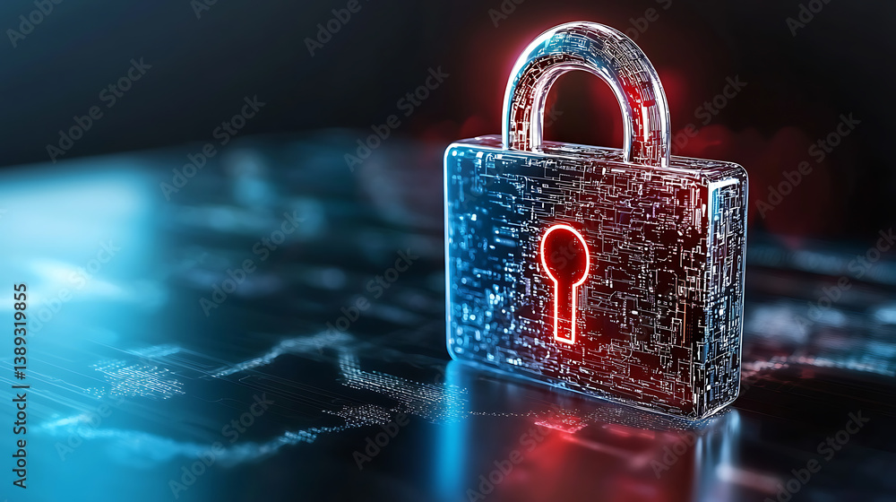 Poster digital security action encrypted lock concept virtual environment technology perspective