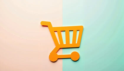 Paper shopping cart on pastel background, retail concept