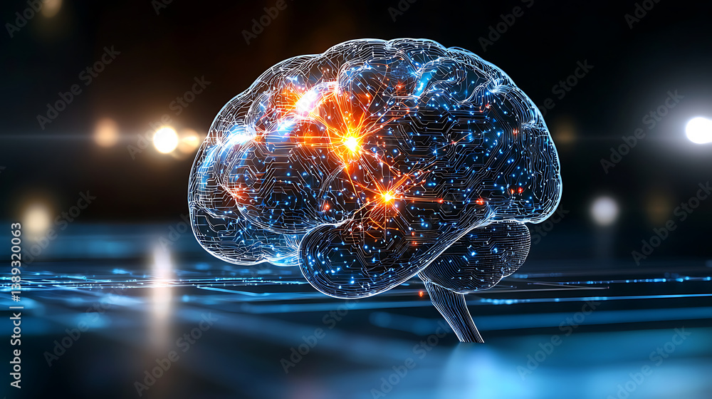 Poster innovative neural technology revolutionizing brain function virtual reality lab digital visualizatio