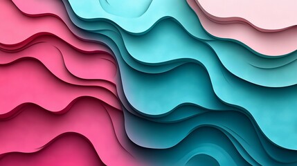 Abstract Layered Wave Pattern in Pink and Teal