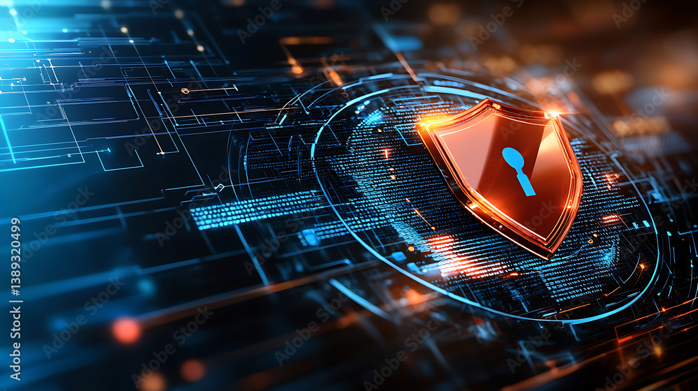 Poster cybersecurity measures and data protection strategies in digital environments technology graphic des