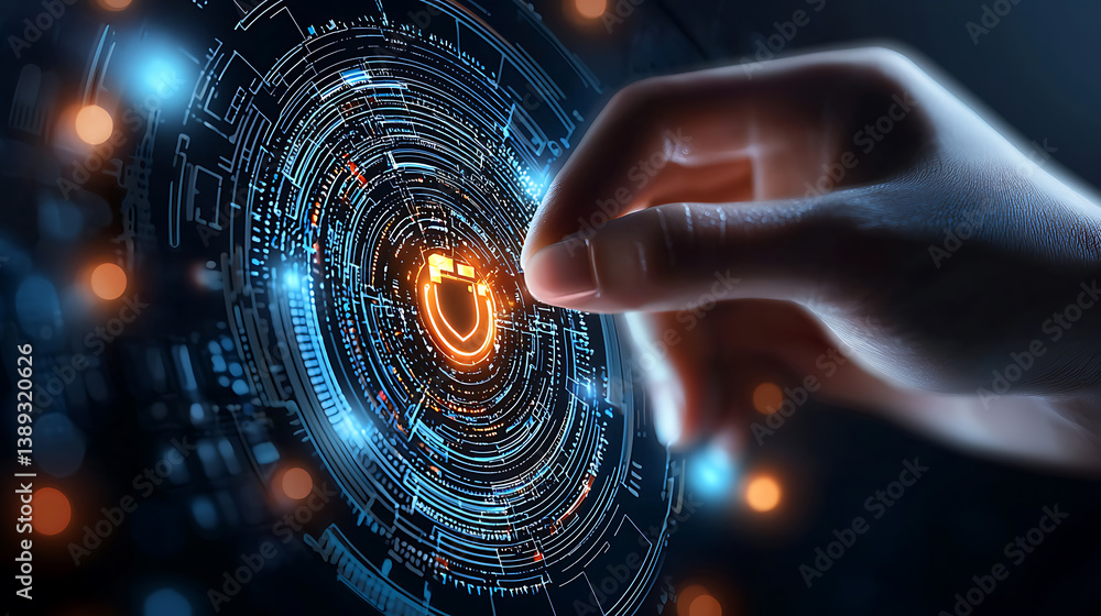 Poster digital security interface interaction virtual space technology content futuristic environment close