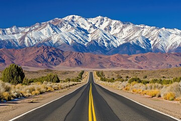 Fototapeta premium Highway to a Snowy Mountain Range