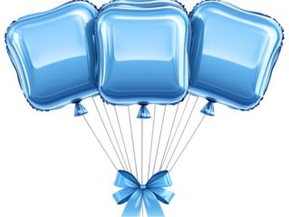 3D Illustration Of Blue Cubes Balloons Floating With Ribbon On Transparent Background