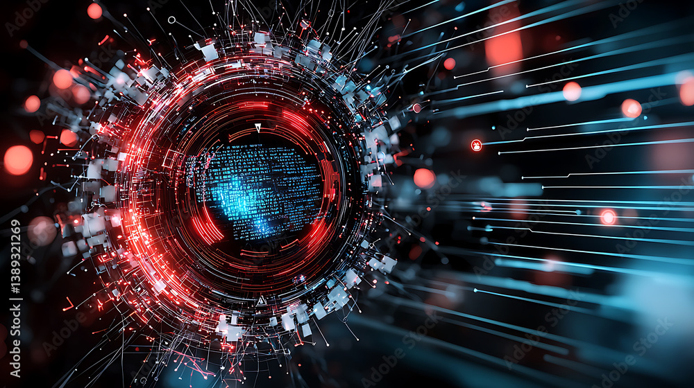 Poster dynamic digital data visualization cyber world abstract art futuristic environment close-up viewpoin
