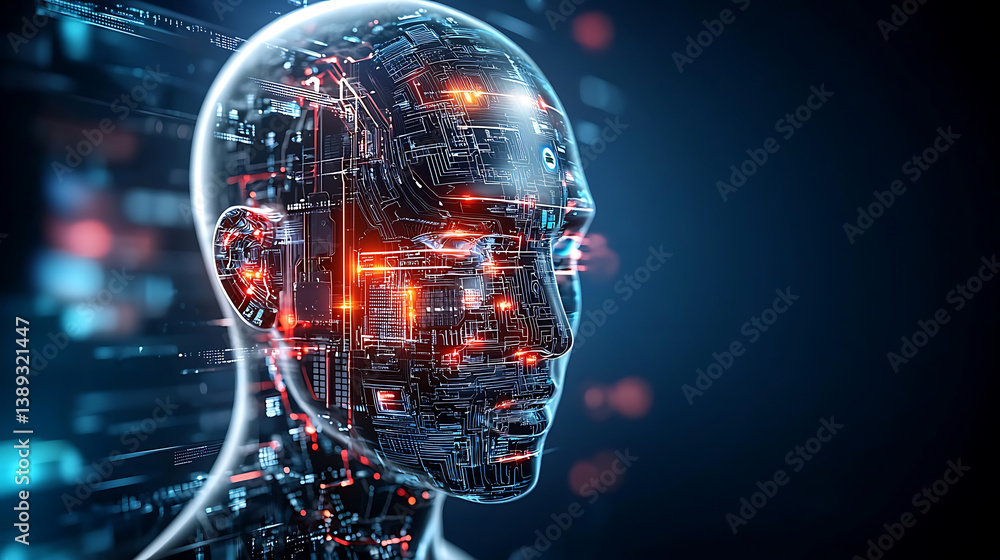 Poster futuristic ai concept virtual space digital art technology environment close-up view advanced roboti