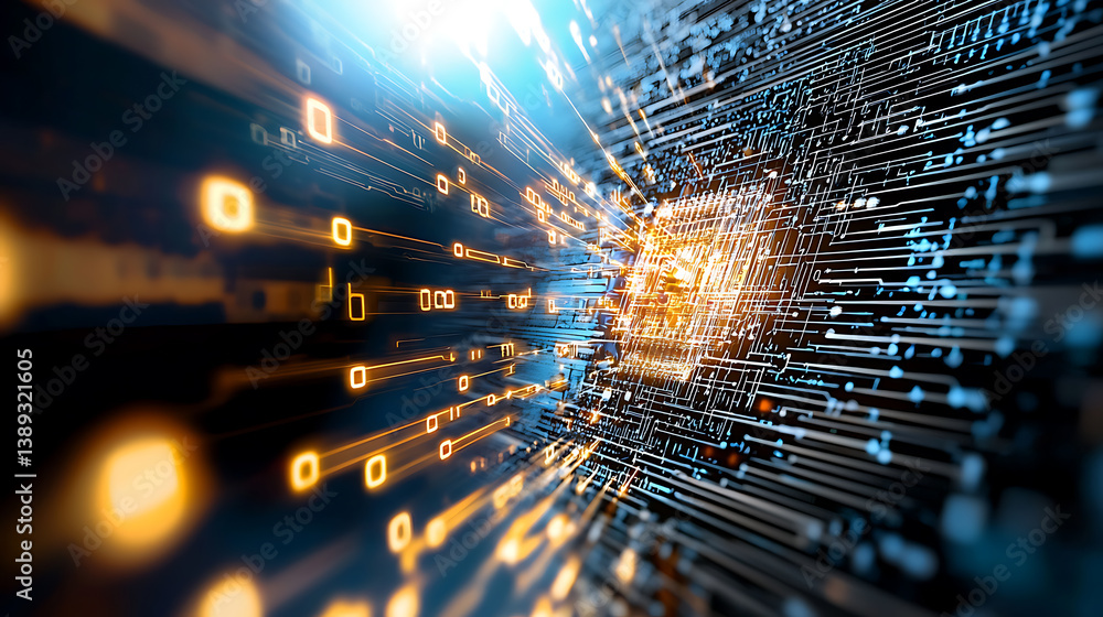 Poster dynamic data flow visualization digital environment abstract art conceptual technology close-up pers