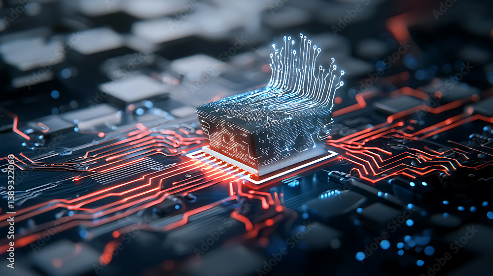 Poster innovative tech revolution digital circuit board 3d visualization futuristic environment close-up vi