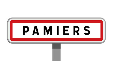 Panneau sur poteau central de ville de Pamiers, Ariège