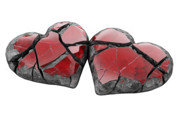 3d Abstract Broken Stone Hearts On Transparent Black Background
