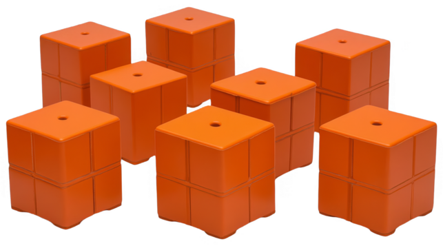 3D Abstract Orange Cubes Isolated On Transparent Background Illustration - Powered by Adobe