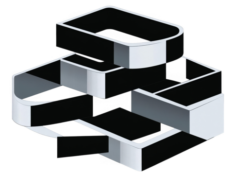 3D Abstract Illustration Of Black White Geometric Shapes With Transparent Background