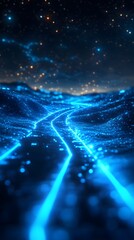 Glowing Road Through Night Landscape