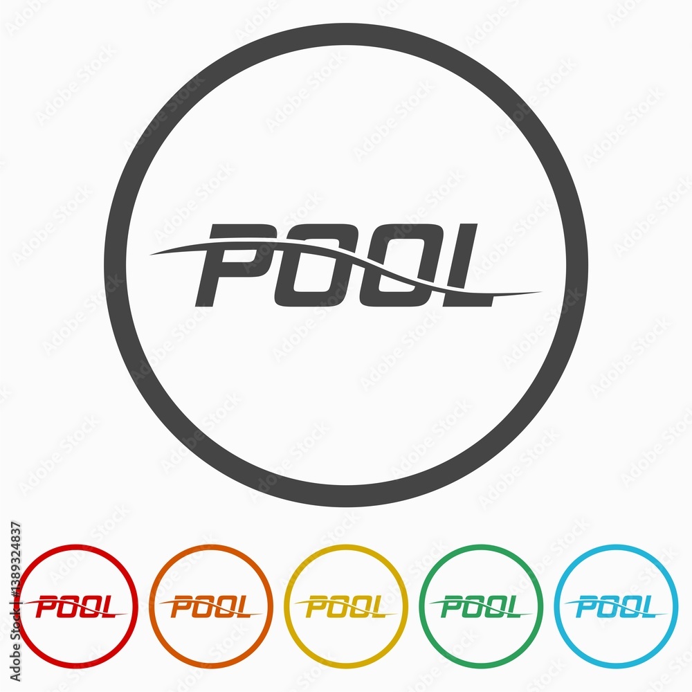 Poster swimming pool icon. set icons in color circle buttons
