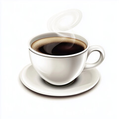 Obraz premium Hot black coffee in white cup on white background