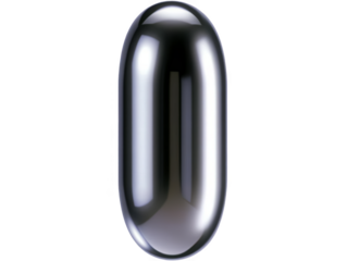 3D Rendered Chrome Capsule Isolated On Transparent Background Shiny Silver Object