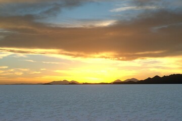 Salar de Uyuni Sunset with Distant Mountains