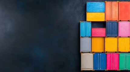 Obraz premium Colorful stacked shipping containers on a dark background
