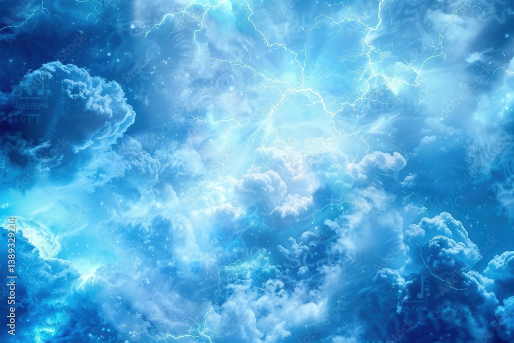 Poster abstract blue clouds with intricate patterns and textures.