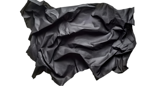 Abstract Black Wrinkled Paper Texture Isolated On Transparent Background