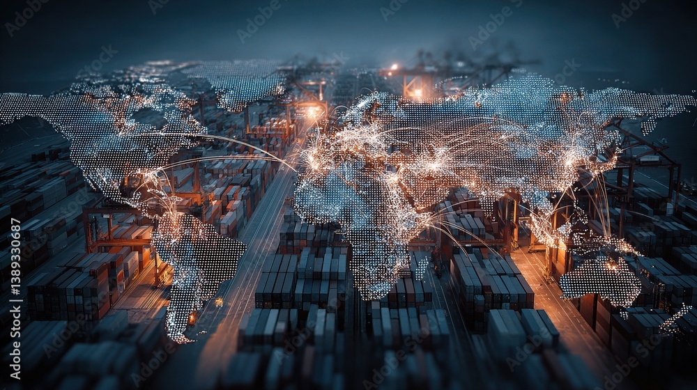 Poster world map of logistics network with distribution overview