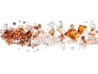 Abstract 3D Render Of Gold And Orange Crystals With Transparent Sparkle Background