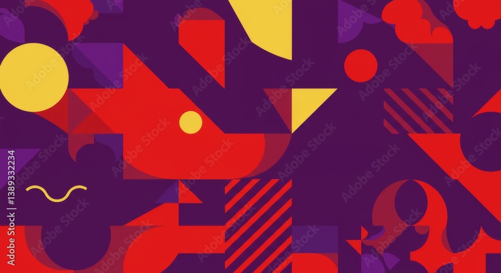 Poster abstract geometric pattern design - vibrant abstract background with red, yellow, and purple geometr