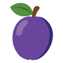 Simple plum illustration with leaf, perfect for fruit packaging, healthy food design, kids' books, and colorful seasonal compositions