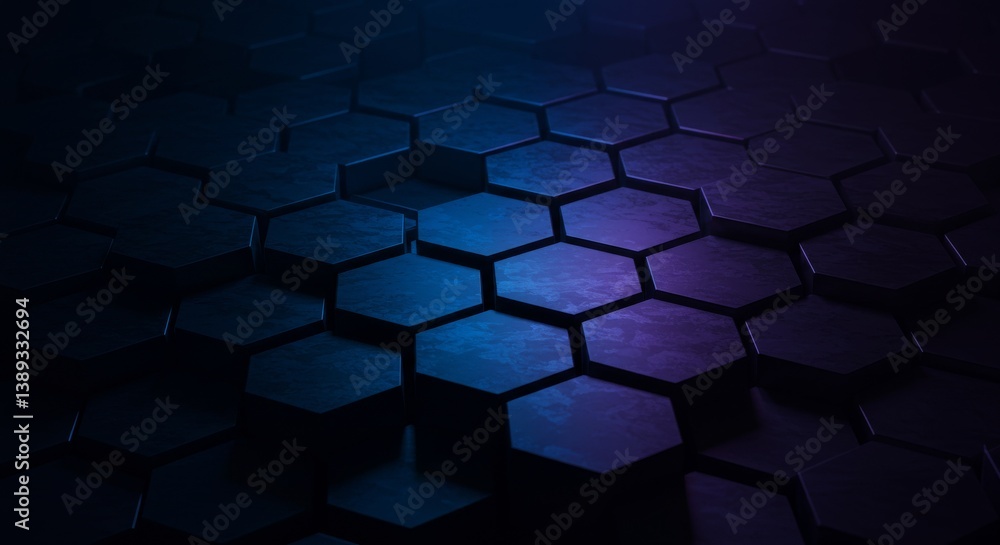 Poster abstract hexagon pattern background - dark blue and purple illuminated hexagon pattern, abstract bac