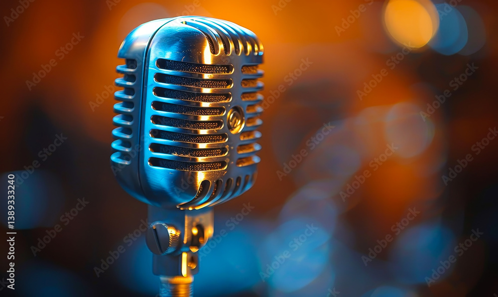 Aufkleber retro vintage microphone on white background with warm lighting and bokeh effect for music and broad