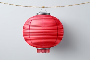 Obraz premium A single red lantern hanging from a string on plain white background