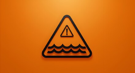 Submerged Road Warning Sign 3D Illustration of Flood Hazard Alert