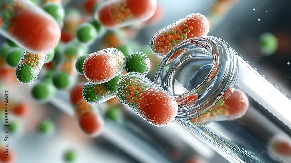 Poster exploring microbial action in test tubes laboratory 3d visualization scientific environment macro vi