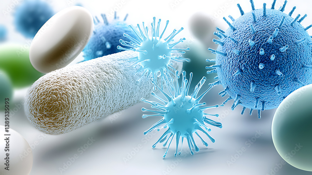 Poster microbial activity and interactions in a lab environment science content close-up view digital art
