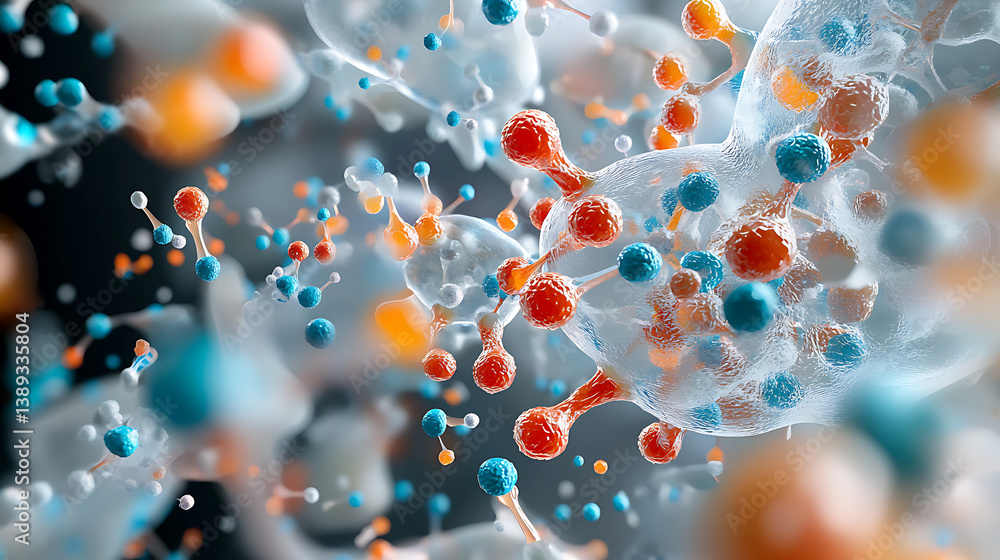 Poster exploring microscopic life molecular structures in a digital environment abstract visualization scie