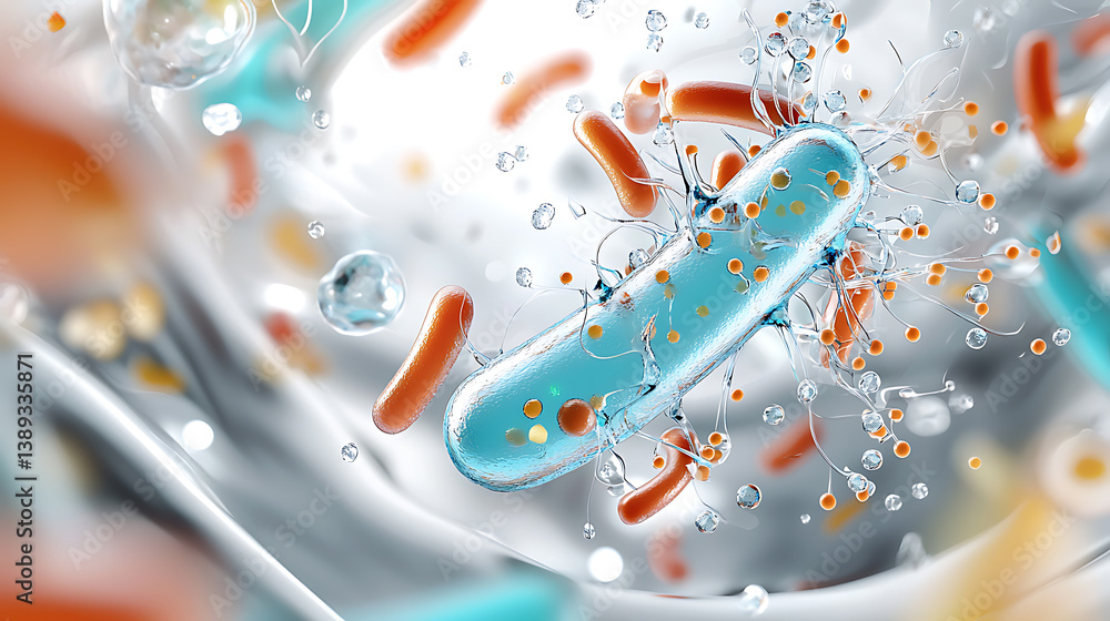 Poster microbial action in cellular environment scientific exploration abstract visuals digital rendering c