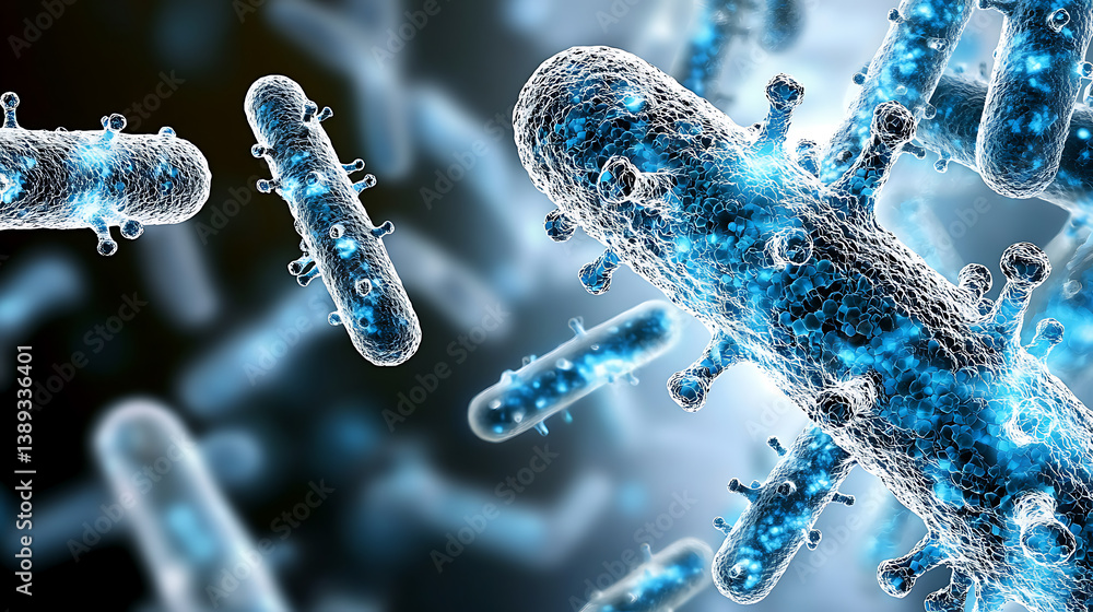 Poster microbial action study laboratory scientific visualization digital environment close-up view explori