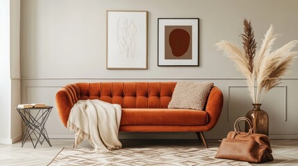 Orange Sofa Living Room By Generated AI