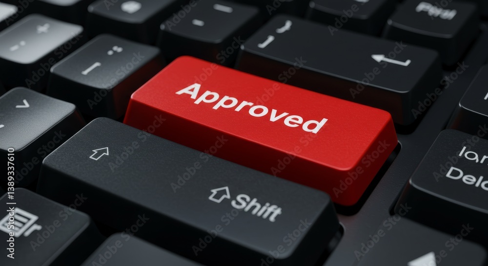 Poster approved key computer keyboard - approval, success, confirmation, technology, . a red key on a keybo