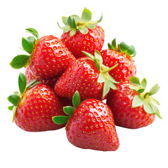 Pile of ripe strawberries on transparent background