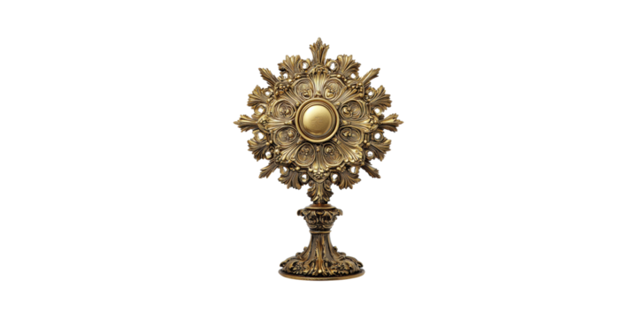 Ornate Gold Monstrance. Religious Symbolism And Sacred Rituals Isolated On Transparent Background