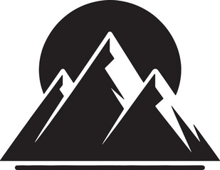 A minimalist black and white illustration of three mountains with horizontal lines below them on white