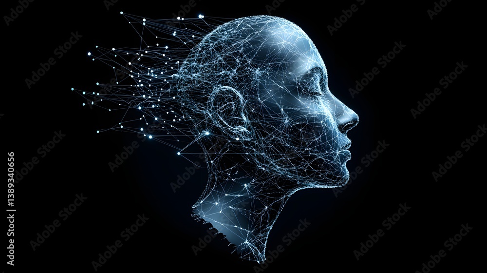 Poster llm prediction engine visualized as a glowing neural mesh, forecasting patterns through data pulses,