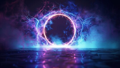 Fototapeta premium A glowing blue and purple circle with a hole in the middle
