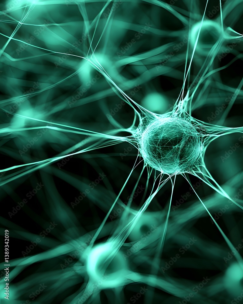 Poster machine learning prediction map pulsing across a neural field, llm integration in progress, futurist