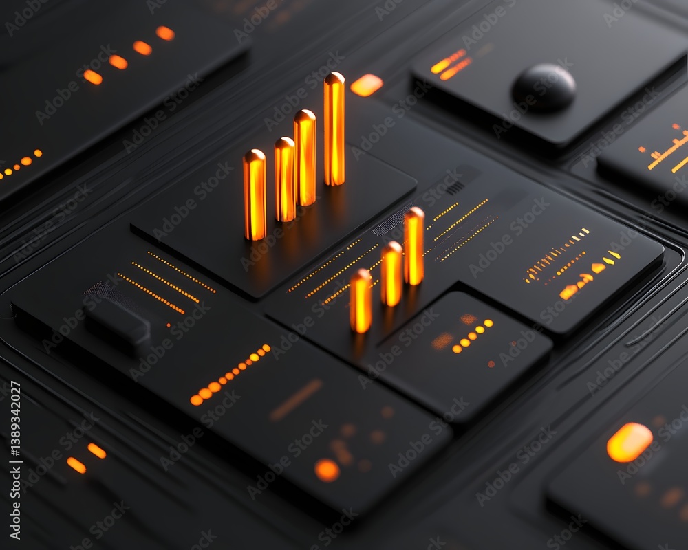Poster advanced analytics interface where llm deciphers data sets through ml, glowing ui elements, high-def
