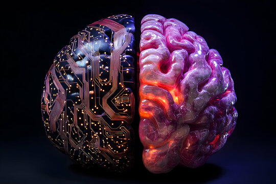 Half mechanical half organic brain with circuit and neural patterns