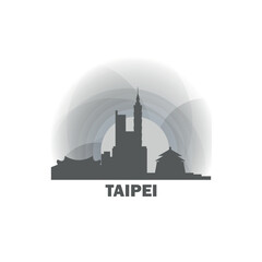 Fototapeta premium Taipei Taiwan cityscape skyline city panorama vector flat modern logo icon. Republic of China region emblem idea with landmarks and building silhouettes at sunrise sunset